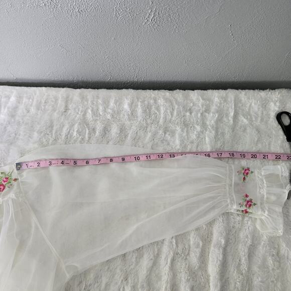 Miss Elaine VTG Ivory Sheer Floral Embroidered Gown Robe Set M Peignoir Negligee - Picture 9 of 16